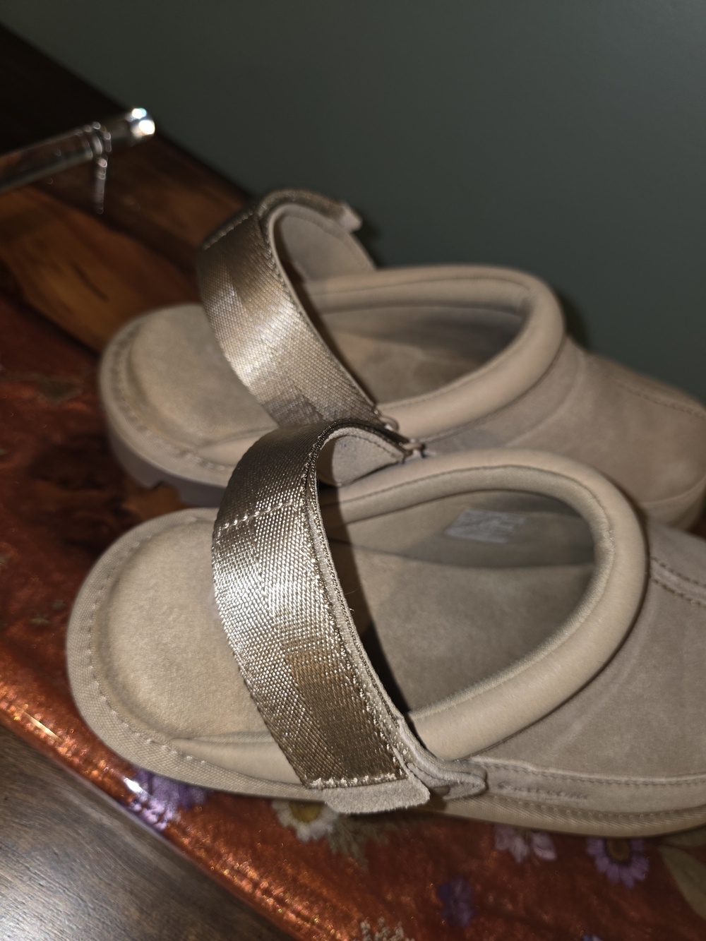 Koolaburra Tan Suede Mules with Metallic Gold Strap - Picture 10 of 10